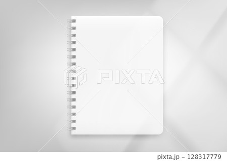 Paper diary on bright background with window light. 3d vector mockup Paper diary on bright background with window light. 3d vector mockup 128317779