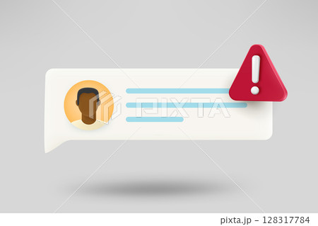 New comment notification with old man avatar. Spam concept. 3d vector illustration New comment notification with old man avatar. Spam concept. 3d vector illustration 128317784