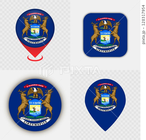 Set of Michigan State Flag Icons and Map Pins.のイラスト素材 [128317954] - PIXTA