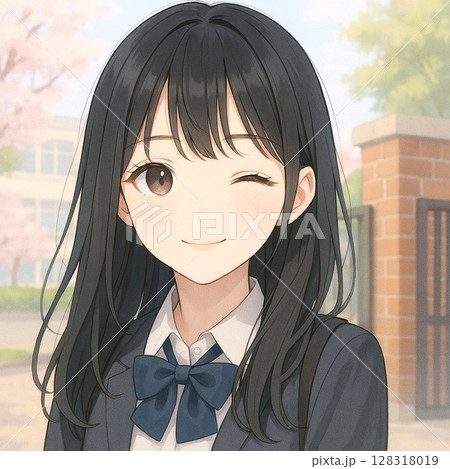 ゆるふわ女子の可愛いのイラスト　女子学生 128318019