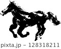 走る馬の筆手描きのシルエット 128318211