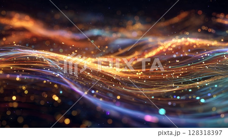 Digital data background showcases vibrant abstract patterns blending technology, science themes in colorful display of innovation Digital data background showcases vibrant abstract patterns blending technology, science themes in colorful display of innovation 128318397