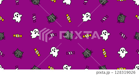 ハロウィンアイコンのシームレスパターン・背景素材 128319026