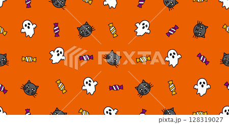 ハロウィンアイコンのシームレスパターン・背景素材 128319027
