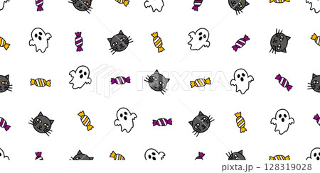ハロウィンアイコンのシームレスパターン・背景素材 128319028