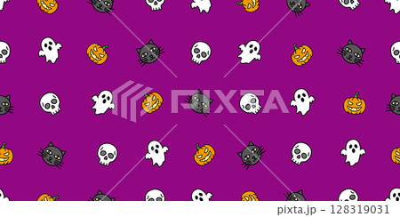 ハロウィンアイコンのシームレスパターン・背景素材 128319031
