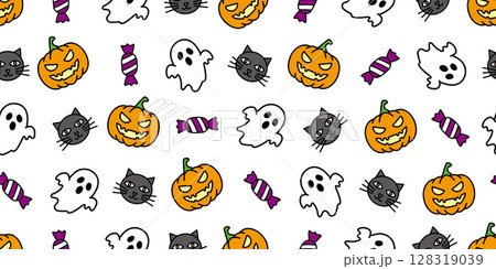 ハロウィンアイコンのシームレスパターン・背景素材 ハロウィンアイコンのシームレスパターン・背景素材 128319039