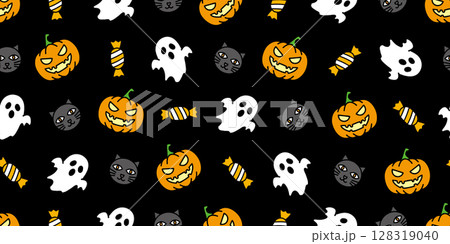 ハロウィンアイコンのシームレスパターン・背景素材 128319040