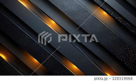 黒と金の斜めラインが交差する高級感ある抽象背景・光沢と質感が際立つデザイン 128319068