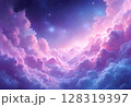 Dreamy celestial sky background with volumetric clouds and starlight 128319397