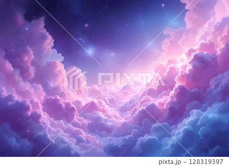 Dreamy celestial sky background with volumetric clouds and starlight Dreamy celestial sky background with volumetric clouds and starlight 128319397