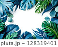 Tropical leaves frame on white background with copy space 128319401