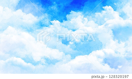 Soft Blue Sky with Fluffy White Clouds in Serene Background 128320197