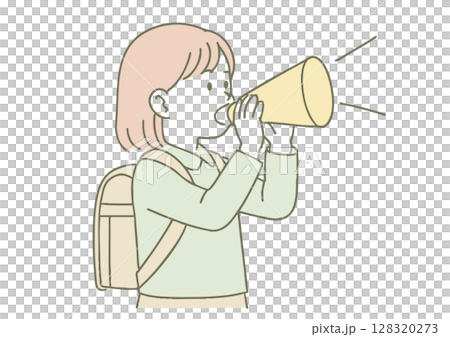 一個女孩拿著擴音器喊叫的插圖 128320273