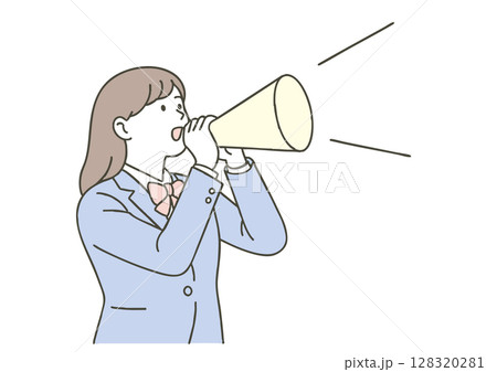 メガホンで叫ぶセーラー服の女子高生のイラスト 128320281