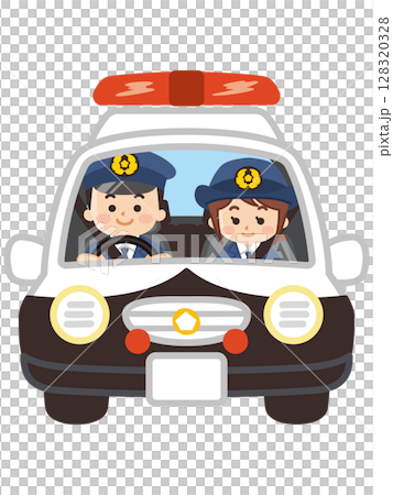 パトカーを運転している警察官 128320328