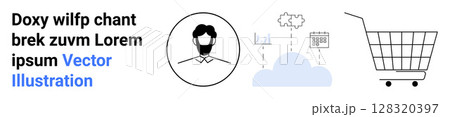 Shopping cart, user profile, cloud computing with data analytics and security icons. Ideal for online retail, user management, data analysis, cloud services, cybersecurity, tech startups, and digital Shopping cart, user profile, cloud computing with data analytics and security icons. Ideal for online retail, user management, data analysis, cloud services, cybersecurity, tech startups, and digital 128320397