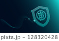 Vector design. Wireframe dollar shield emitting financial protection energy 128320428