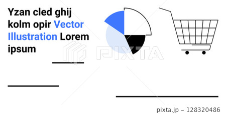 Shopping cart illustration next to a colorful pie chart. Ideal for e-commerce, business analytics, online shopping, data visualization, marketing, sales reports, and financial assessments. Banner Shopping cart illustration next to a colorful pie chart. Ideal for e-commerce, business analytics, online shopping, data visualization, marketing, sales reports, and financial assessments. Banner 128320486