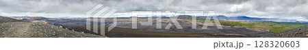 Panoramic view of Hverfjall crater Iceland 128320603