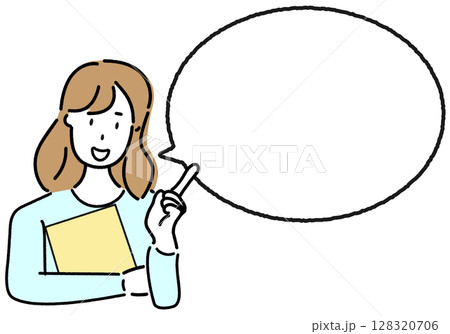 指差しをする若い女性と吹き出し 指差しをする若い女性と吹き出し 128320706