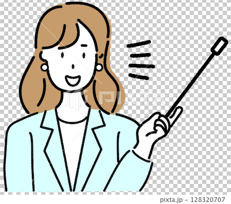 指示棒を持って説明するスーツの女性 128320707