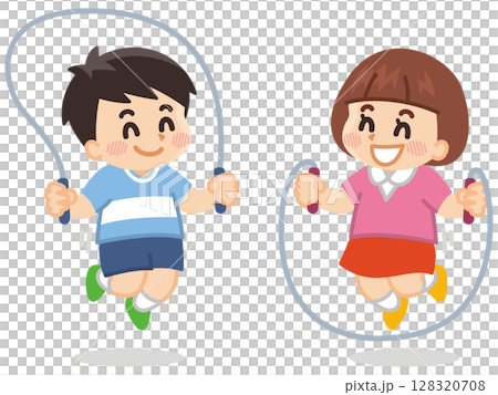 Children playing with skipping rope 128320708