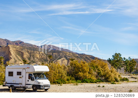 Rv camper in Sierra Alhamilla mountains, Spain. Rv camper in Sierra Alhamilla mountains, Spain. 128320869