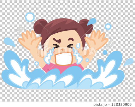 溺れている女の子　プール　海水浴 128320909