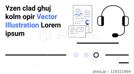 Headset, analytical charts, text placeholders, simple design elements, professional appearance. Ideal for business analytics, customer support, corporate websites, tech support, landing pages 128321069