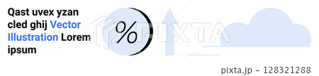 Percentage symbol inside a circle, upward arrow, blue cloud. Ideal for financial analytics, business growth, data presentation, statistics reports, economic forecasting, progress tracking 128321288