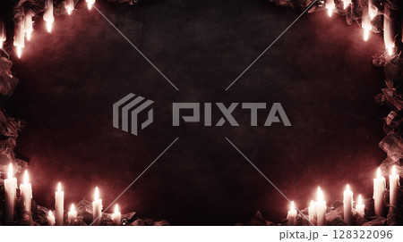 無数のキャンドルが揺らめく中で広がる暗闇の背景フレーム 無数のキャンドルが揺らめく中で広がる暗闇の背景フレーム 128322096