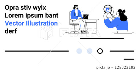 Office worker at desk with laptop, person holding device displaying connection symbol. Ideal for remote work, virtual meetings, business communication, technology, digital collaboration, modern 128322192