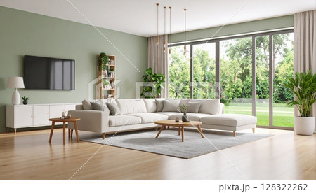 ライトグリーンのリビング 128322262