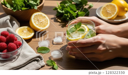 Detox Ritual with Lemon Water and Mintのイラスト素材 [128322330] - PIXTA