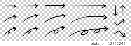 手繪箭頭素材,時尚的鋼筆塗鴉,各種長度的套裝 手繪箭頭素材,時尚的鋼筆塗鴉,各種長度的套裝 128322434