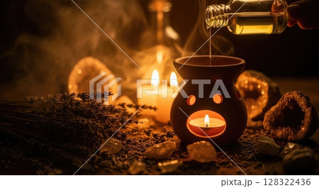 Sunset Aromatherapy with Lavender Oil Sunset Aromatherapy with Lavender Oil 128322436