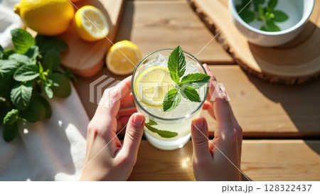 Detox Ritual with Lemon Water and Mint Detox Ritual with Lemon Water and Mint 128322437