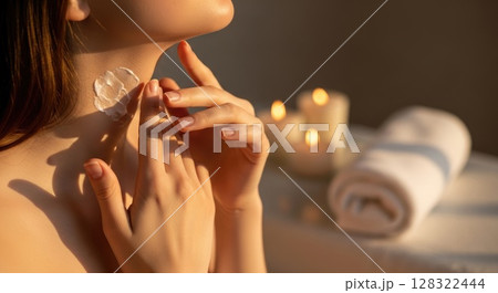 Evening Skincare Ritual with Candlelight 128322444