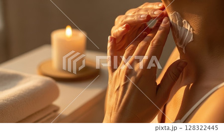 Evening Skincare Ritual with Candlelight Evening Skincare Ritual with Candlelight 128322445