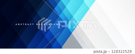 Dark blue and white modern abstract wide banner with geometric shapes. 128322529