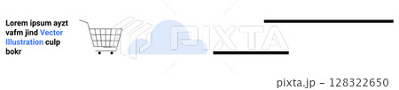 A minimalist design featuring a shopping cart and a cloud with placeholder text. Ideal for e-commerce, cloud solutions, digital marketing, and tech services. Banner for landing page A minimalist design featuring a shopping cart and a cloud with placeholder text. Ideal for e-commerce, cloud solutions, digital marketing, and tech services. Banner for landing page 128322650