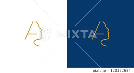 Logo design of the initial letter A combined with a unique and elegant silhouette of a woman 128322684