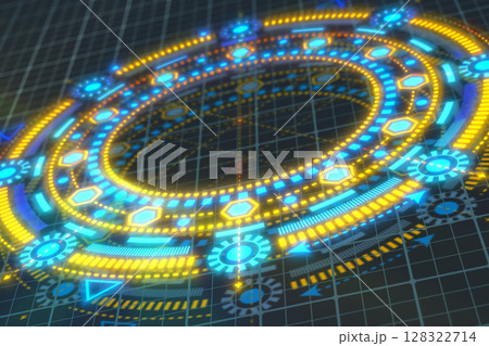Technology neon background.HUD digital design.Process interface on display .3d illustration. 128322714