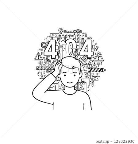 Confused person with 404 error page line art vector illustration concept Confused person with 404 error page line art vector illustration concept 128322930