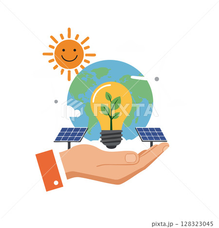 Energy saving concept with solar panels earth and light bulb green plant vector illustration Energy saving concept with solar panels earth and light bulb green plant vector illustration 128323045