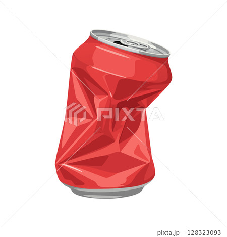 Crushed red aluminum can vector illustration with metallic top and bottom details Crushed red aluminum can vector illustration with metallic top and bottom details 128323093
