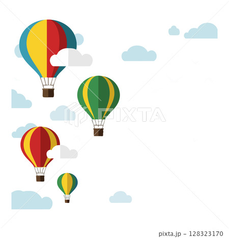 Colorful hot air balloons flying in sky with clouds vector illustration 128323170