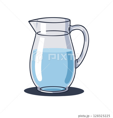 Glass pitcher filled with light blue water simple vector illustration clear container 128323225