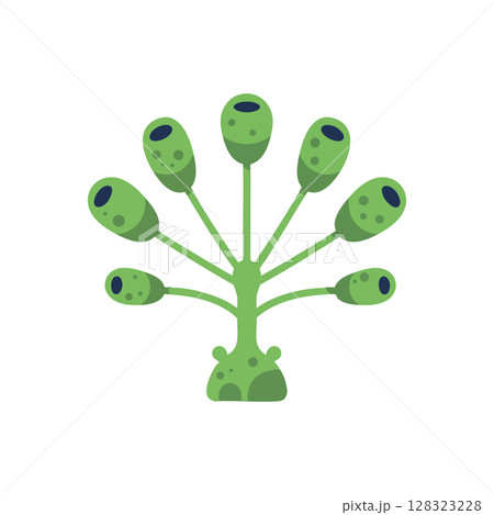 Abstract green alien plant with multiple pod-like structures vector illustration 128323228